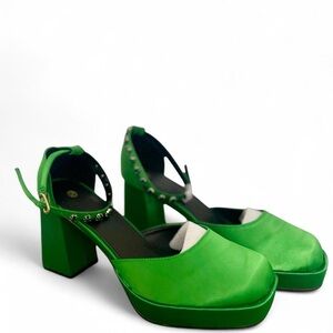 Green Platform Block Heel Shoes
